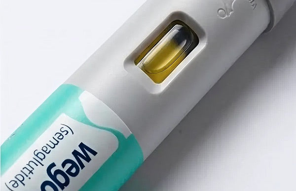 Close up of a Wegovy pre-filled injection pen
